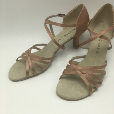 Angelo Luzio 5-strap ballroom dance shoe satin light copper tan 10 - Main Image