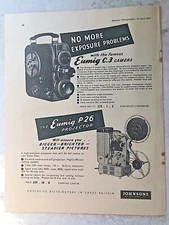 1957 Advert JOHNSONS HENDON EUMIG C3 CAMERA P26 PROJECTOR PHOTO EXPOSURE METER