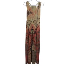 Fresh Of LA Neutral Boho Halter V Neck Stretchy Maxi Sun Dress Size M