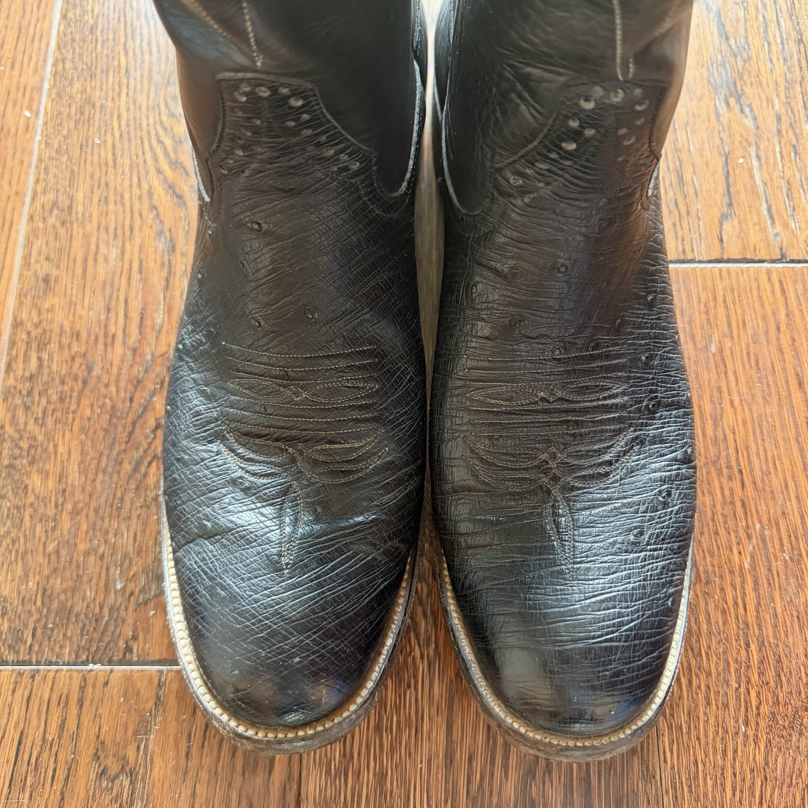 Vintage Rios of Mercedes Cowboy Boots 11.5 AAA Black Smooth Ostrich Roper image 9