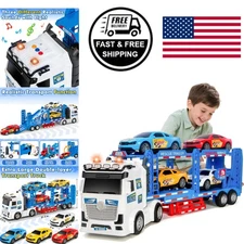 Semi Truck Toy Car Carrier with Lights and Sounds for Kids Aged 3 to 8