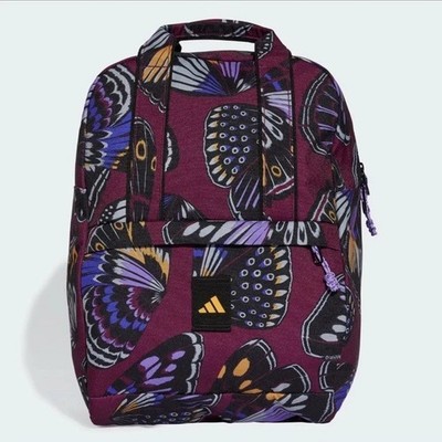 adidas Unisex Kids Butterfly Print Backpack Purple/Black Polyester Zip NS