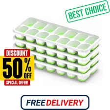 Ice Cube Tray with Lid, 4 Pack Durable Stackable Ice Cube Trays for Freezer with