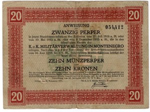 MONTENEGRO P-M152 20 Pepper 1917 AUSTRIA Administation WWI 10 Kroner
