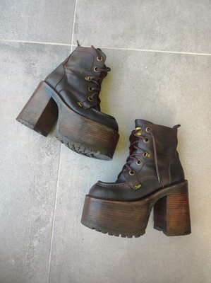 ULTRA RARE Archive BUFFALO LONDON 90s Brown Leather Tower Boots - Y2K GOTH 37/38