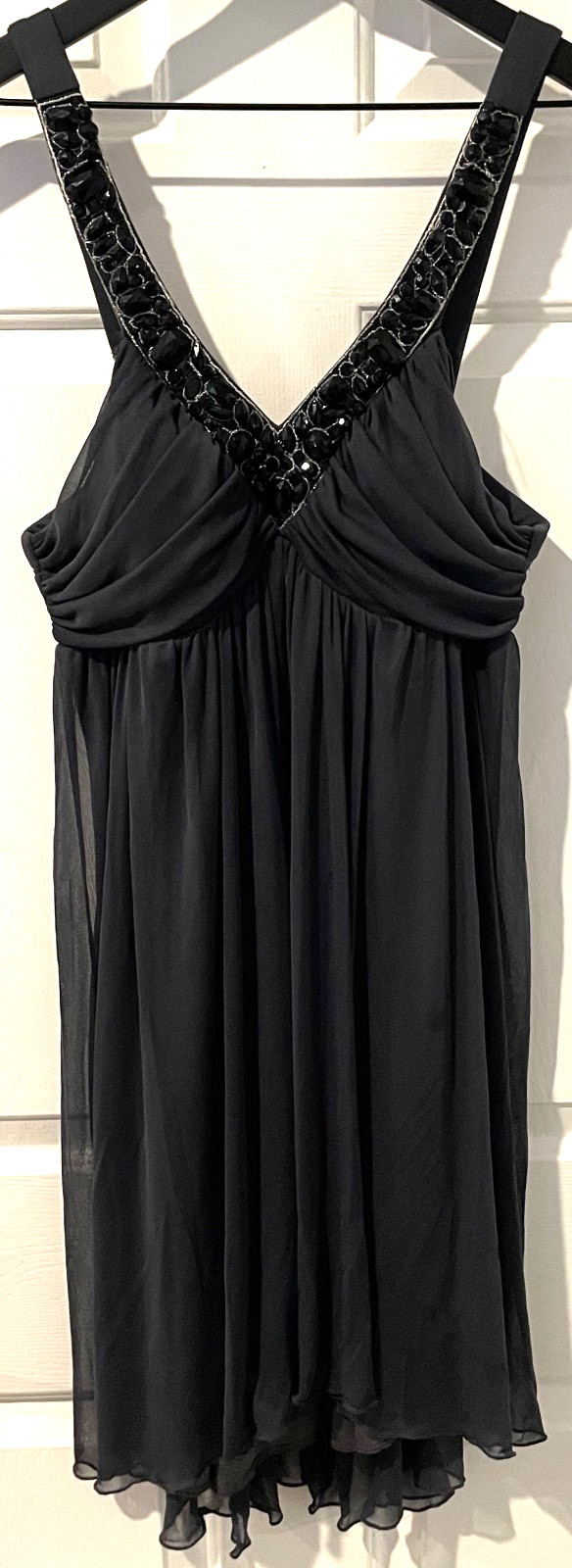Women's Chiffon Beaded V-Neckline Dress - Trixxi - Black - Size XL