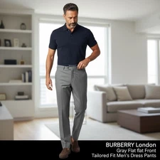 Burberry London Gray Wool Flat Front Dress Pants Size 36 Reg