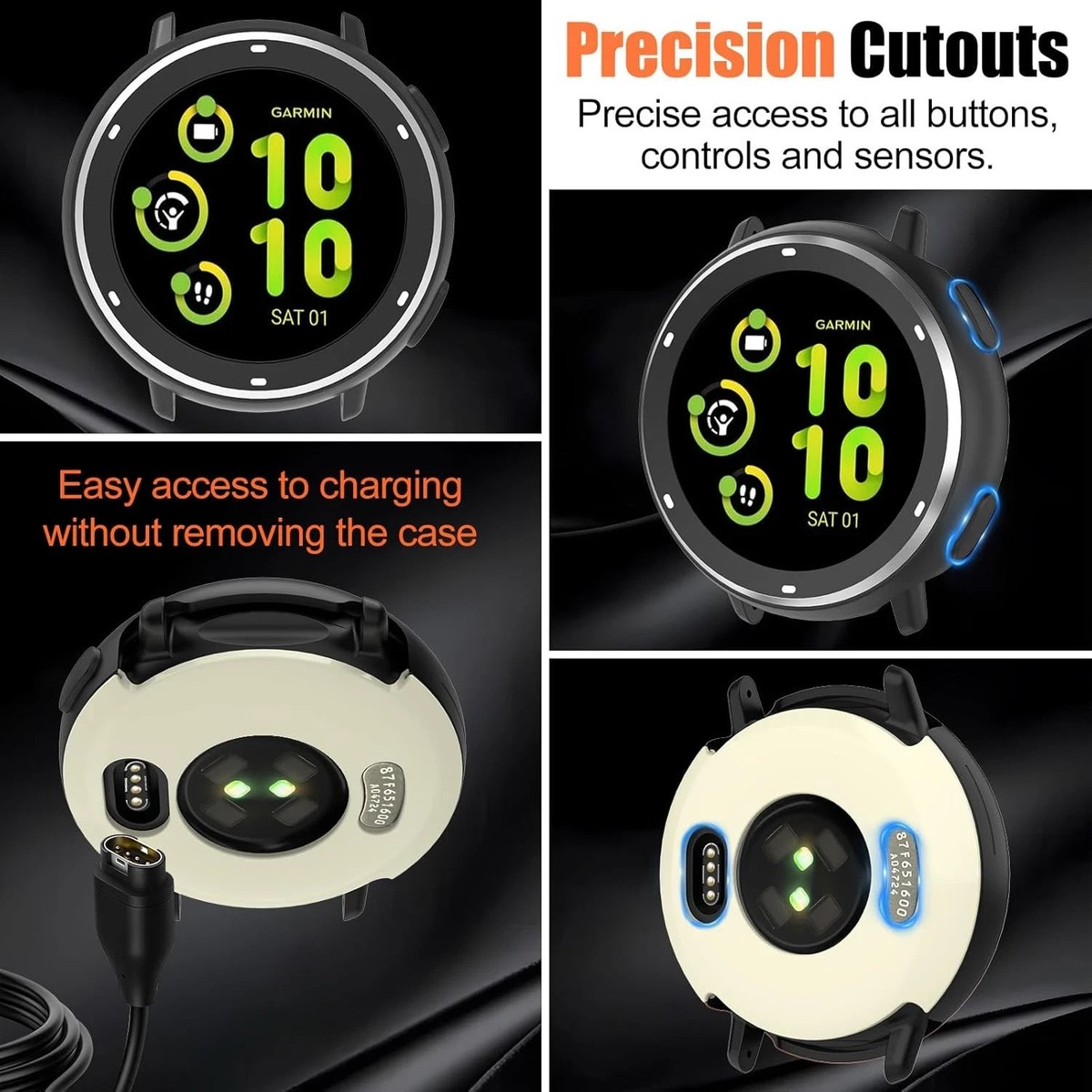 GIOPUEY Hoesje compatibel met Garmin Vivoactive 5, glazen beschermfolie harde plastic rand, Garmin Vivoactive 5 Cover - blauw