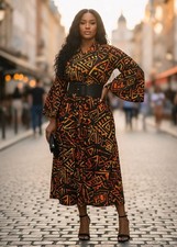 Women’s Geometric Print Midi Dress One Size 