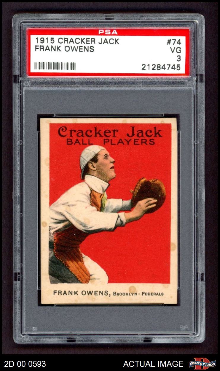 1915 Cracker Jack #74 Frank Owen Misspelled as Owens Dodgers PSA 3 - VG