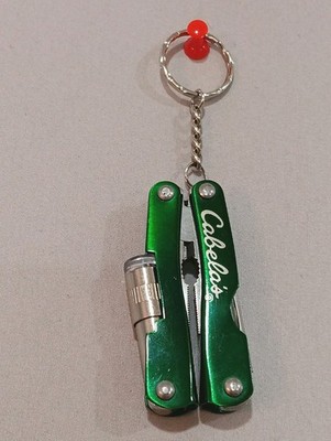 Cabela's Mini Multi-Tool Pocket Knife Green Keychain With LED Light Multi Tool