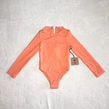 Free People Toast Swim Sz 12M Coral Rash Sun Guard Back Zip Long Sleeve