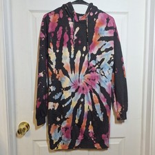 No Boundaries Black Rainbow Tie Dye Hoodie Sweatshirt Oversized Hippie Size S