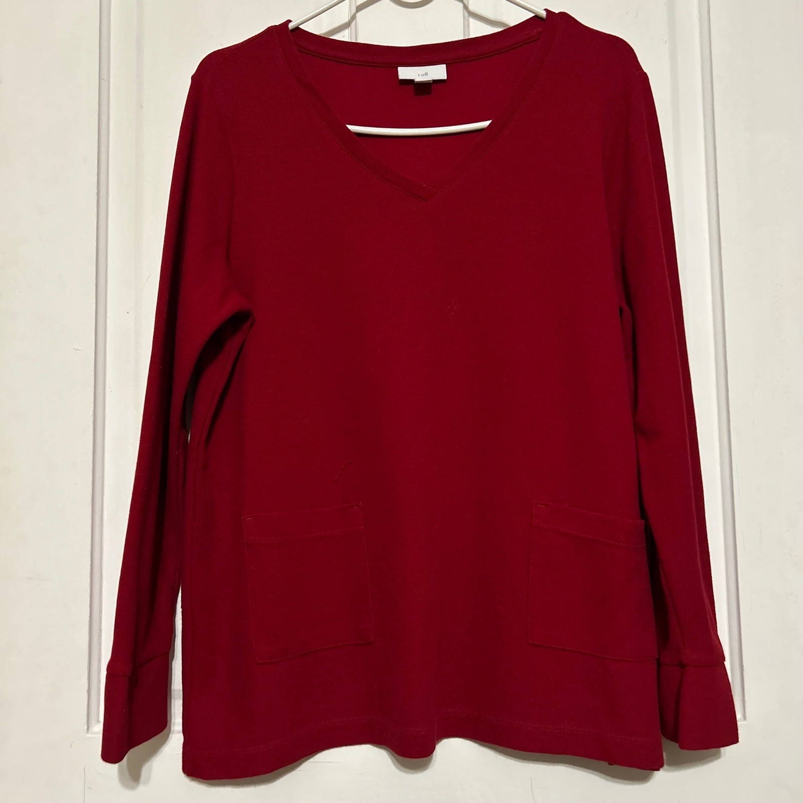 J Jill Women Red Long Sleeve V Neck Casual Tunic Top Shirt Medium