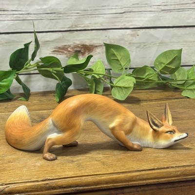 Herend Large Naturalistic Brown Fox Stretching Matte Finish 10'' Porcelain 15354