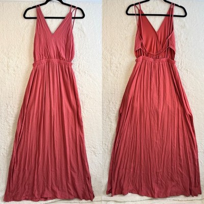 Lulus Lost in Paradise Rusty Rose Maxi Dress Size Small Surplice Sexy Resort NEW