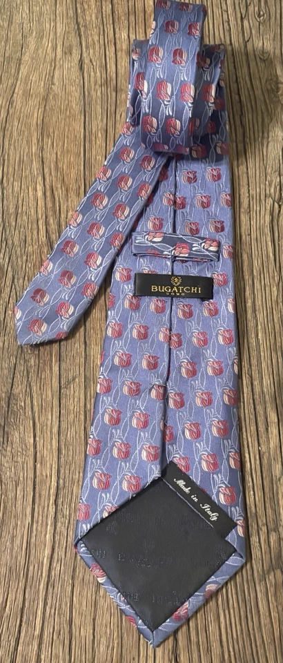 Corbata de seda Bugatchi Uomo azul vino malva flores rosas Italia Foto 3 de 3
