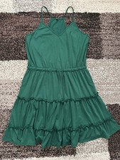 Newshows L Dark Green Ruffle Sun Dress A-line Sundress Drawstring Strappy