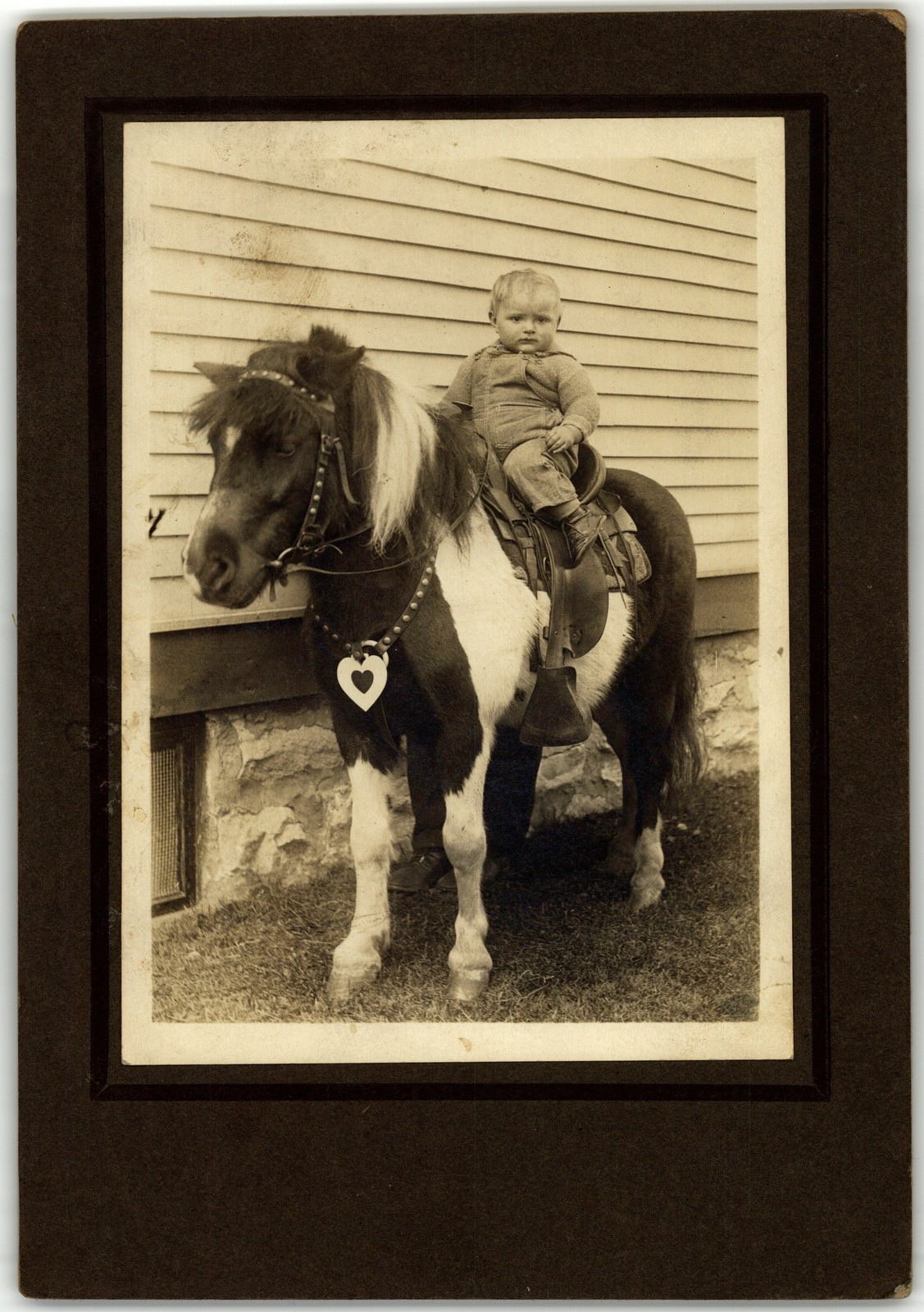 Mounted Board Photo Circa None Young Toddler In Knit Sweater On Pony Unmarked