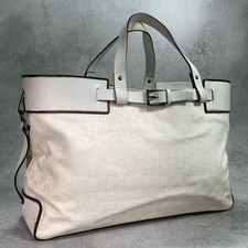 GUCCI 106251.214397 GG Tote Bag White Canvas Leather Logo Hardware From Japan