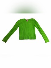 Lilly Pulitzer Girls Cable Knit Cotton Sweater Green Palm Tree Logo Size 6 Vtg