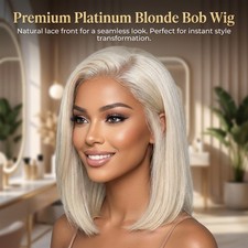 Golden Blonde Short Bob Cut Wig with Middle Part Straight Hair Fashionable Style