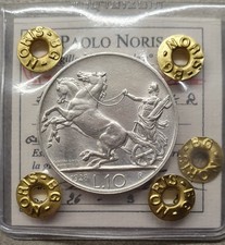 MONETA REGNO D'ITALIA 10 LIRE 1928 BIGA * UNA ROSETTA V.E.III PERIZIATA BB/SPL