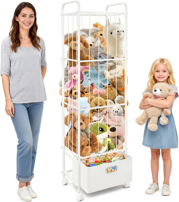 Stuffed Animal Storage, Metal Stuff Animals Zoo Holder with Fabric Drawer and Wh