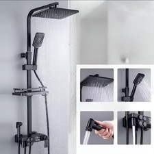 Smart Thermostatic Shower Panel Tower LED Temperature Display Rainfall Black