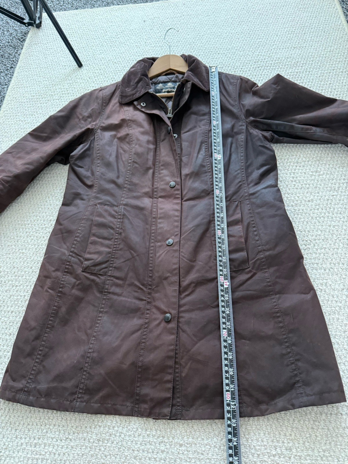 Barbour Belsay Waxed Wax Jacket Womens Coat Brown Long Quilt Lined / UK 12 image 9