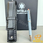 AUCTION MONTBLANC Meisterstuck 163 F Fountain Pen Light Blue Silver Trim w/ Pouc — photo 2