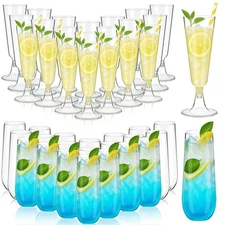48 Pcs Clear Plastic Champagne Flutes Disposable Stemless and High Stem Desig...
