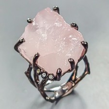 Women jewelry 40 ct Natural Rose Quartz Ring 925 Sterling Silver Size 8 /R446290