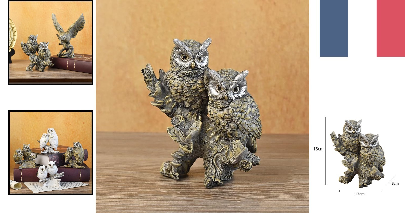 Figurines de Hibou en Résine Sculptée Décoration Artisanale 12cm