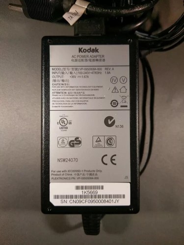 KODAK AC POWER ADAPTER VP-09500084-000 AND COMPUTER CONNECTION CORD - Picture 2 of 2