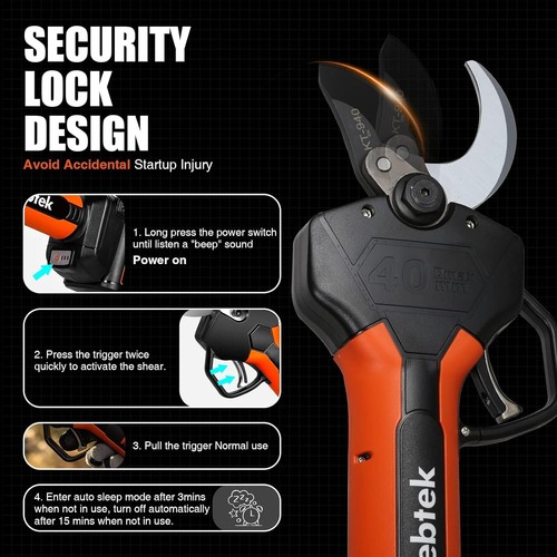 Cordless Electric Pruning Shears, 40 Mm, Kebtek Professional Pruning Shears, Bat - Picture 9 of 9