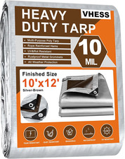 Tarps Heavy Duty Waterproof 10  X 12  , 10 Mil Multipurpose Poly Tarp Cover, Tarp
