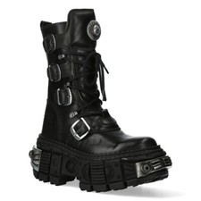 Nuevas Botas Rock WALL1473-S3 Unisex Metálicas Cuero Negro Plataforma Botas Góticas
