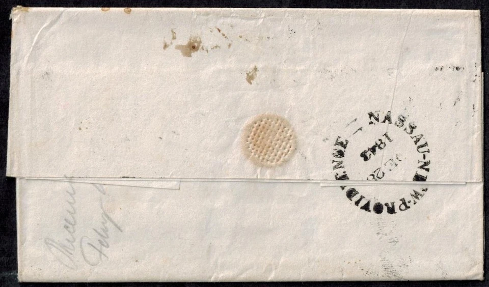 Bermuda 1843 Salt Operations Cover Turks Islands to Bermuda w/Nassau CDS RARE - Image 2 of 3