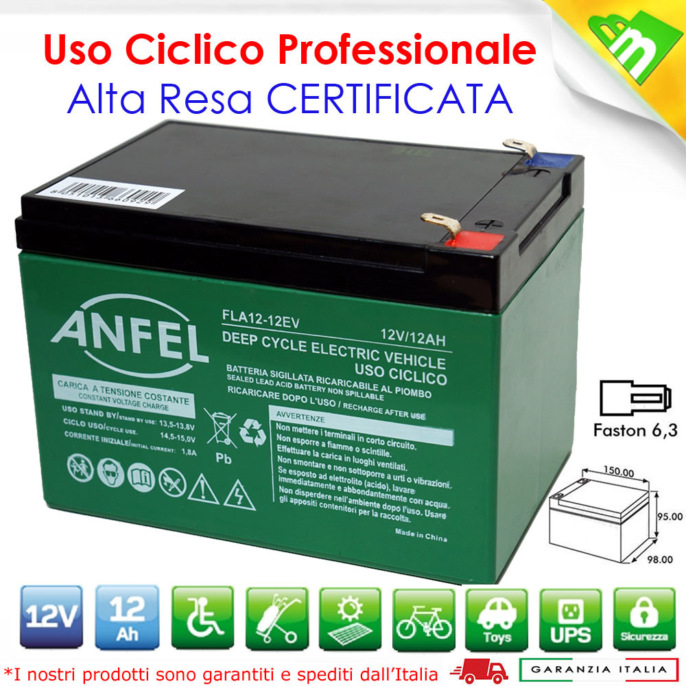 4 BATTERIE PIOMBO 12V 12AH CICLICA VEICOLI ELETTRICI QUAD MONOPATTINO ELETTRICO foto 3