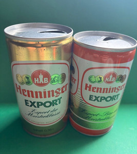 2 Vintage HENNINGER EXPORT Steel pull tab Beer cans Frankfurt Germany Coins