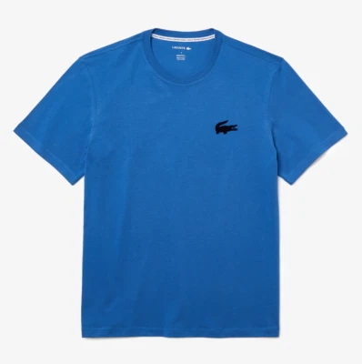 T-Shirt Lacoste Homme Coton Bleu Logo Noir T.S NEUVE+ETQ - Photo 1/4