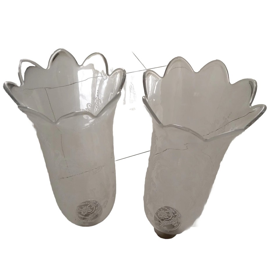 Baccarat Bambous Pattern Glass Hurricane Shades / Candle Holder PAIR