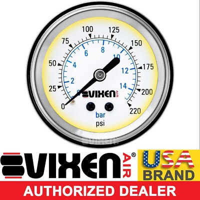 2''SINGLE NEEDLE PRESSURE AIR GAUGE W/LIGHT SUSPENSION/AIR RIDE/BAGS 220PSI WHITE