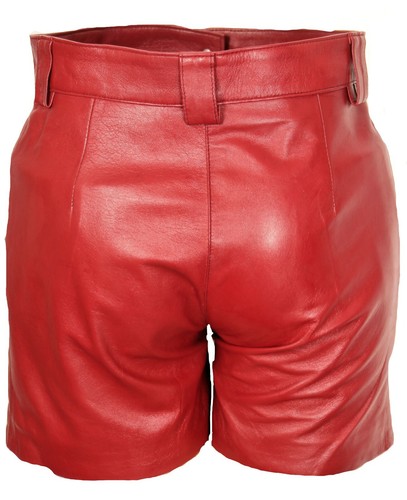 Women's GENUINE LEATHER ELEGANT Style Red Hot Pants Leather Shorts - Picture 8 of 12