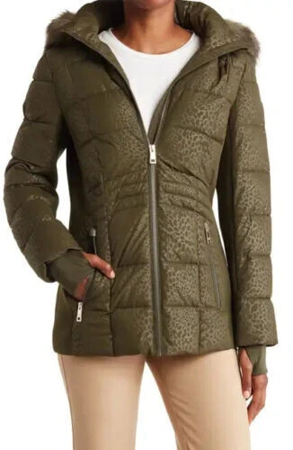 MICHAEL KORS giacca imbottita stampa leopardata tono pelliccia sintetica bordata donna taglia S NUOVO