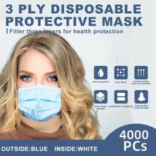 4000 PCs Disposable Face Mask 3 Layer Protection Non Medical Face Mouth Cover CA
