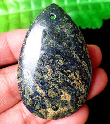 49x32x7mm Natural Green&Black Kambaba Nebula Jasper Teardrop Pendant Bead ZL5969