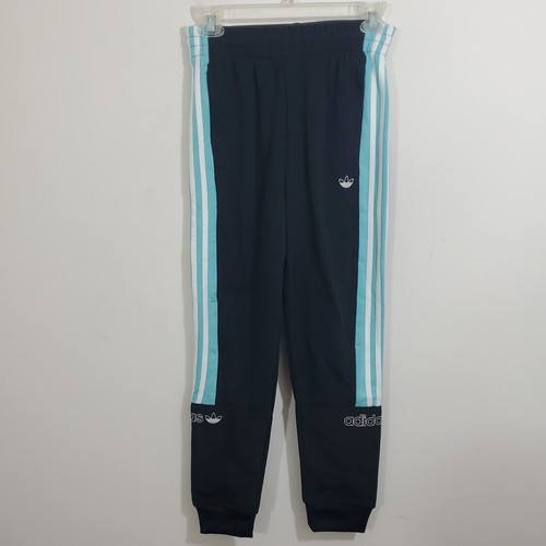 Adidas Girls Jogger Pants Black Aqua Logo Stripes Sporty NWT Size 11 - 12 Kids - Picture 2 of 10