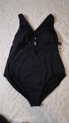 Ralph Lauren Women's Plus Size Beach Shaping Plunge One-Piece, BLCK SZ 18W NWT